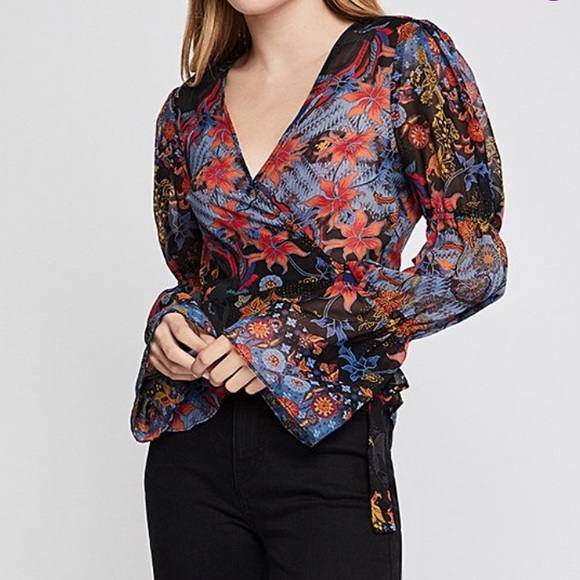 BCBGeneration Tops - NEW BCBGeneration Navy Floral Wrap Shirt